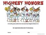 Highest Honors - Pack of 25 - Recorder Award Certificates cover