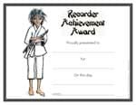 Recorder Achievement Award Certificate - Downloadable / Fillable Certificate